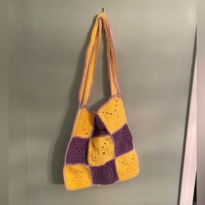 Hand crocheted tote. Shoulder strap